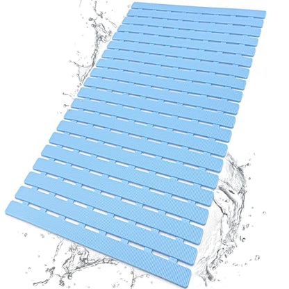 BEMISO Shower Mat Non Slip Bathtub Mat 27.5 x 15.7 Inch Bath Mat for Tub | Suction Cups,Drain Holes,Easy Dry,Easy to Cut,Eco-Friendly - color: Blue, size: 27.5 x 15.7 inches
