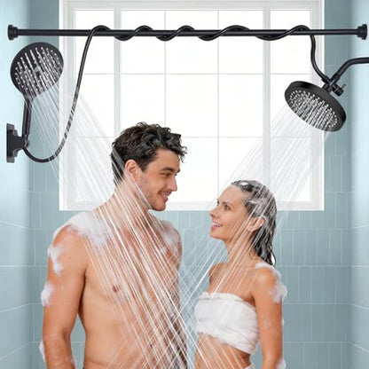 Dual Shower Head for Couples, 6" Fixed Rain Showerhead with 7.5" Large Handheld Shower Double Set, Renter-Friendly, Tandem Shower, SPA-Like, Gift for Women Men, Matte Black - color: Matte Black