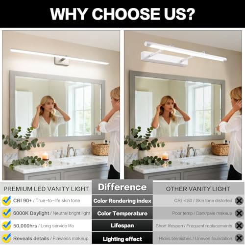 48 Inch Bathroom Vanity Lights Over Mirror Brushed Nickel Arm Over Cabinet Wide LED Bar 32W 2560lm 6000K ETL IP44 - color: Brushed Nickel, size: 48-inch