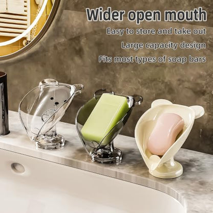 Self Draining Leaf Soap Dish – Easy to Clean Waterfall Soap Holder, Multi-Use for Shower, Bathroom & Kitchen Sink, Durable & Stylish (Gray Bear) - color: Gray Bear