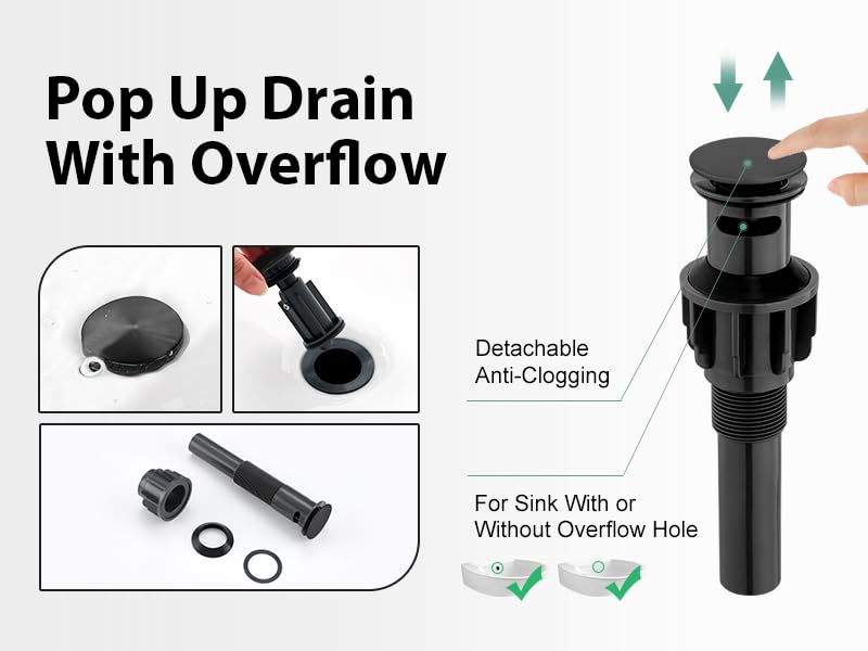 Faustina Black Bathroom Faucets,8 Inch Widespread Bathroom Faucet for Sink 3 Hole,Bathroom Faucet with Pop Up Drain,cUPC Water Supply Line,2-Handles Stainless Steel Vessel Sink Faucet Basin Mixer Tap - color: Black, style: Modern Widespread