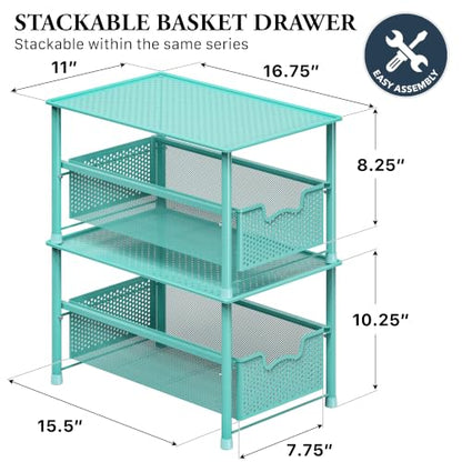 Simple Houseware Stackable Under Sink Sliding Basket Drawer, Turquoise | Perforated Free Standing Organizer, Kitchen/Pantry/Cabinet/Counter - color: Turquoise
