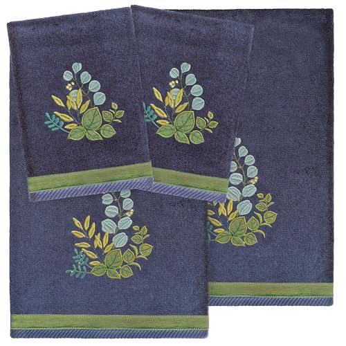 Verdant 4-Piece Luxury Towel Set, Applique Embroidered Bouquet, Plush Turkish Cotton, Durable & Quick Dry, Vibrant Bathroom Ensemble, 2 Bath 2 Hand Towels, Marine - color: Marine, size: 2 Pcs Bath 2 Pcs Hand Towel