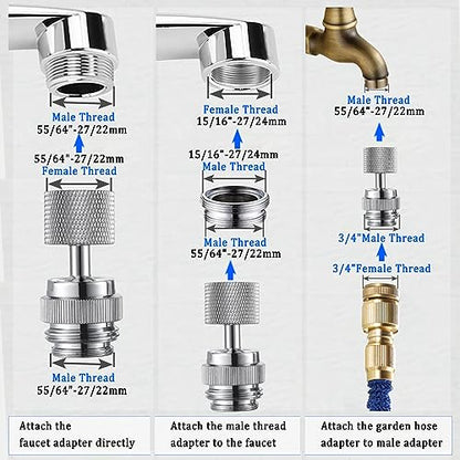 360° Multi Thread Swivel Garden Hose Adapter with Aerator (Chrome) | Faucet to Hose Adapter, Male to Female Sink Adapter for Bathroom, Kitchen, Garden - color: Faucet Hose Adapter-E