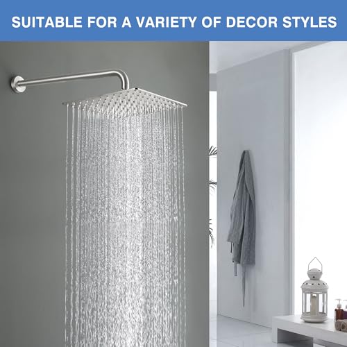Solid Metal Large Rain Shower Head, Square High Flow Ceiling Rainfall Shower Head with Shower Arm and Flange, Reinforced Explosion-Proof Stainless Steel Construction (12-Inch, Brushed Nickel) - color: Brushed Nickel, size: 12 Inch