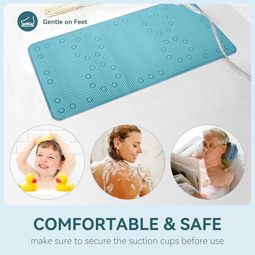 Bathtub Mat Non Slip, Soft Foam Bath Mat for Tub, Bathtub Mat with Drain Holes, Suction Cups Shower Mat (Blue, 36''X17'') - color: Blue