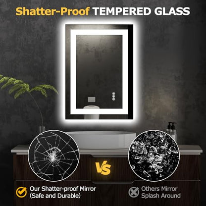 Hivone 28"X20" LED Bathroom Mirror with Lights, Anti-Fog, Dimmable, Backlit + Front Lit, Smart Bathroom Vanity Mirror, Memory Function, Shatterproof, Tempered Glass (Horizontal/Vertical) - size: 28"L x 20"W