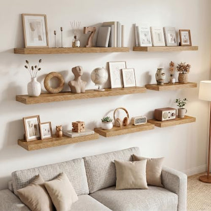 9.25in Depth 48in Floating Shelves, 48x9.25x1.4, Light Brown, Set of 2 | Long Wall Mounted Engineered Wood Shelves with Invisible Brackets for Living Room, Bedroom, Bathroom, Kitchen - color: Cedar Wood, size: 48x9.25x1.5in, 2 Packs