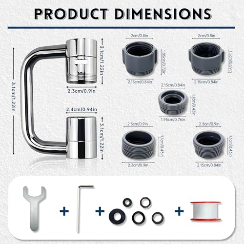 2 PCS 1080° Swivel Faucet Extender, 1440° Rotatable Faucet Extension | 2 Mode Adjustable Rotating Universal Sink Faucet for Kitchen Bathroom Sink Silver