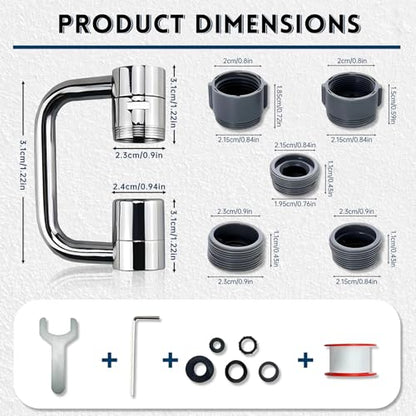 2 PCS 1080° Swivel Faucet Extender, 1440° Rotatable Faucet Extension | 2 Mode Adjustable Rotating Universal Sink Faucet for Kitchen Bathroom Sink Silver