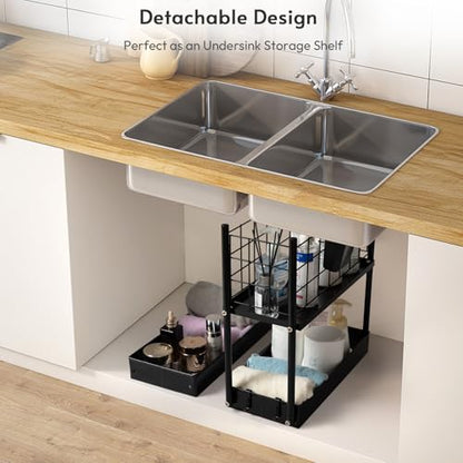 danpinera 4 Tier Slim Cart with Wheels, 7.7’’ Metal Skinny Rolling Storage Cart on Wheels for Kitchen, Bedroom, Office, Laundry Room, Small Narrow Spaces with Hooks and Cups, Black