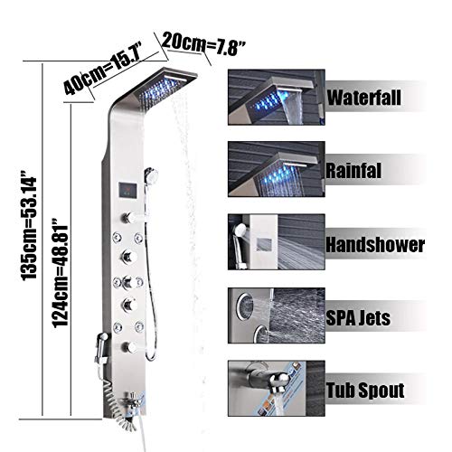 Bidet Faucets Bathroom Shower Faucets Digital Display Bath Shower Panel Hot and Cold Water Tower Shower Column Body SPA Jets