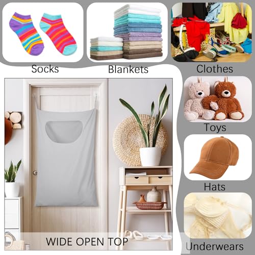 2 Pcs Large Hanging Laundry Hamper Bag 28 x 35 in Over The Door Hamper Space Saving Hanging Laundry Bag Basket with Hooks for Wall Dirty Clothes Storage RV Room, 2 Color
