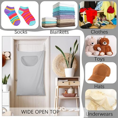 2 Pcs Large Hanging Laundry Hamper Bag 28 x 35 in Over The Door Hamper Space Saving Hanging Laundry Bag Basket with Hooks for Wall Dirty Clothes Storage RV Room, 2 Color