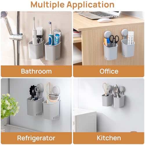 LEVERLOC Powerful Suction Toothbrush Holder 2 Pack, Removable Drill-Free Wall Shower Holder for Toothbrush, Toothpaste, Razor, Self-draining Suction Cup in Shower, Kitchen Tableware Organizer, Gray - color: 2 Holders, Gray