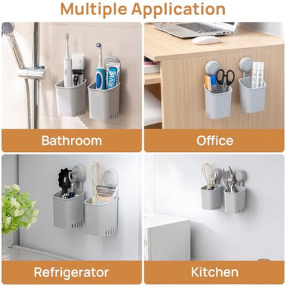 LEVERLOC Powerful Suction Toothbrush Holder 2 Pack, Removable Drill-Free Wall Shower Holder for Toothbrush, Toothpaste, Razor, Self-draining Suction Cup in Shower, Kitchen Tableware Organizer, Gray - color: 2 Holders, Gray