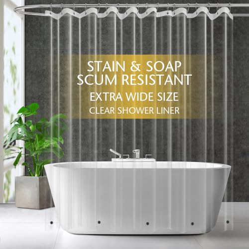 ZEMAHOME Extra Large Size PEVA Plastic Shower Curtain Liner Premium Light Weight 108" x 72" Clear Bathroom Shower Showroom Curtain Liner with Rustproof Metal Gromments and Weighted Magnet - color: A01-clear, size: 108"W x 72"L (Pack of 1)