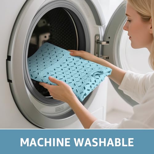Yolife Square Shower Mat, 27" x 27" Shower Mat with Drain Hole in Middle | Extra Large Soft TPE Non Slip Shower Mats for Inside Shower, Anti Slip Washable Shower Floor Mat with Suction Cups, Blue - color: Blue