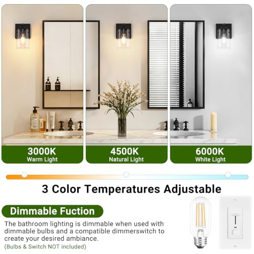 Wall Sconces Set of Two, Modern Bathroom Sconces with Clear Glass Shade, Matte Black Vanity Lights for Bathroom, Farmhouse Wall Light Fixtures for Mirror, Bedroom, Living Room - size: 1-Light (2 Pack)