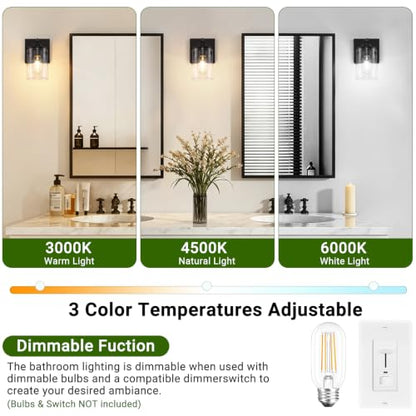 Wall Sconces Set of Two, Modern Bathroom Sconces with Clear Glass Shade, Matte Black Vanity Lights for Bathroom, Farmhouse Wall Light Fixtures for Mirror, Bedroom, Living Room - size: 1-Light (2 Pack)