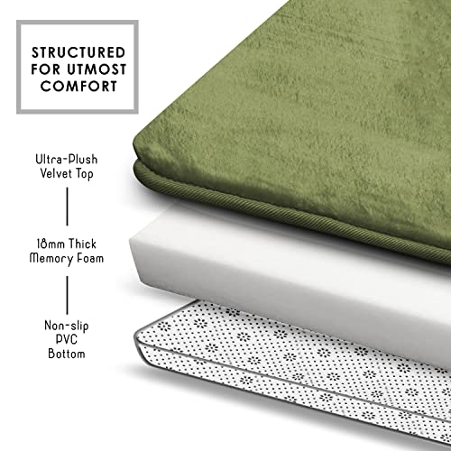 Clara Clark 3 Piece Bathroom Rugs Bath Mat Set, Velvet Memory Foam Bath Mats for Bathroom - Non-Slip, PVC Backing Bath Rugs, Washable - Dries Quickly, Green - color: Sage Green