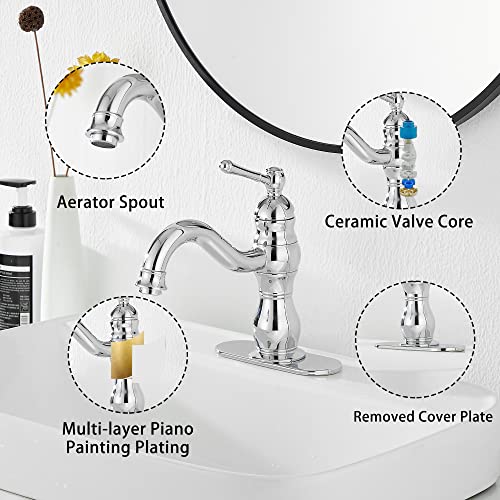 Chrome Bathroom Faucet GGStudy 360° Swivel Bathroom Vanity Faucet Single Handle One Hole Bathroom Sink Faucet Basin Matching Pop Up Drain with Overflow - color: Chrome, size: Short