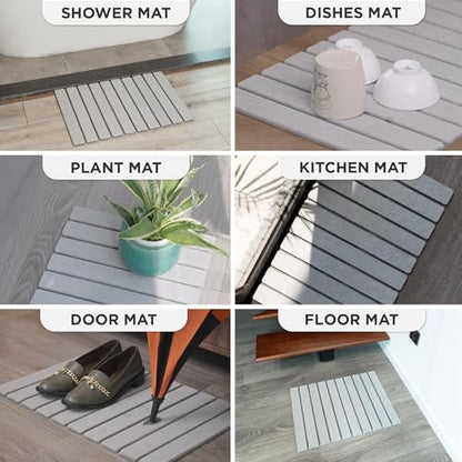 Foldable Stone Bath Mat, Non Slip Quick Dry Diatomite, Dark Gray, 23.5x15 | Super absorbent surface, easy-care finish, compact storage, includes non-slip pad, shower and sink use - color: Regular Dark Gray