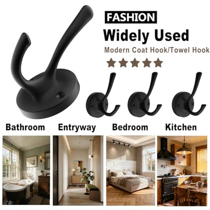 TOFIIGREM Black Towel Hooks, 2 Pack Coat Robe Hook Heavy Duty Metal Double Bathrobe Hook Wall Mounted, Hand Towels Hooks for Cubicle Bathroom Kitchen Closet Garage - color: Black, size: 2 Pack
