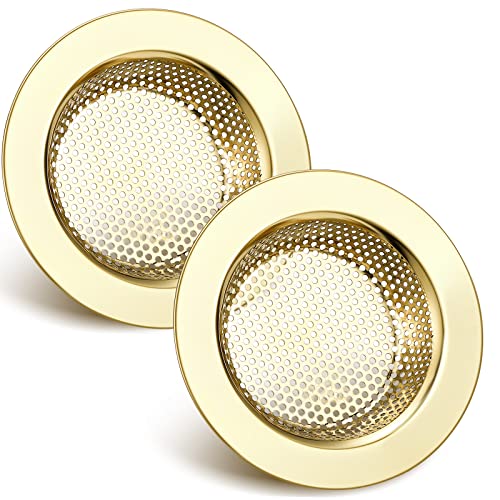 2 Pcs Sink Strainer Stainless Steel Kitchen Sink Drain Strainer Basket Cover Mesh Hair Food Catcher, Large Wide Rim of 4.4 Diameter(Gold) - color: Gold