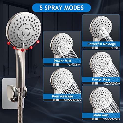 Shower Head Combo(Brushed Nickel),8 Inch High Pressure Rain Shower Head with 11 Inch Adjustable Extension Arm and 5 Settings Handheld Shower Head Combo,Powerful Shower Spray Against Low Pressure Water - color: Brushed Nickel, size: 8" Showerhead Set
