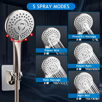 Shower Head Combo(Brushed Nickel),8 Inch High Pressure Rain Shower Head with 11 Inch Adjustable Extension Arm and 5 Settings Handheld Shower Head Combo,Powerful Shower Spray Against Low Pressure Water - color: Brushed Nickel, size: 8" Showerhead Set