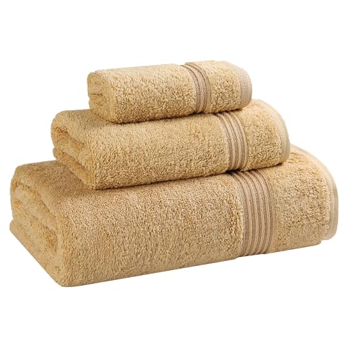 Superior Egyptian Cotton 3-Piece Towel Set, Basic Towels For Bathroom, Home Decor, Guest Bath, Shower, Apartment, Included 1 Face, 1 Hand, 1 Bath Towel, Washcloth, Quick Dry, Gold - color: Gold, size: 3 Piece Towel Set