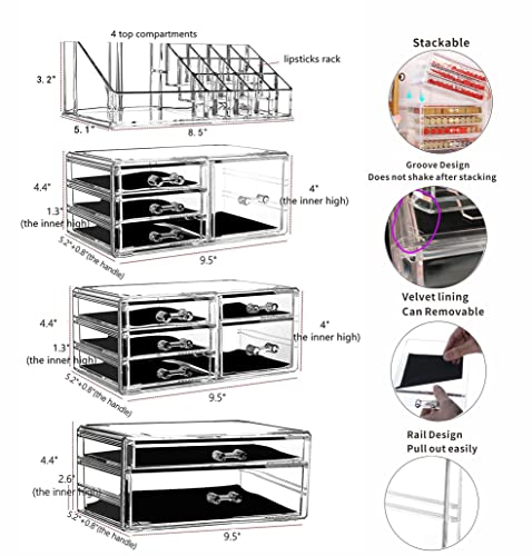 Cq acrylic Makeup Organizer Skin Care Large Clear Cosmetic Display Cases Stackable Storage Box With 11 Drawers For Vanity,Set of 4 - size: 11 Drawers