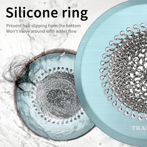 TRAPMATE Reversible Bathtub Drain Hair Catcher, Prevent Clogging Shower Drain Cover, Patend 304 Stainless Steel Drain Strainer for Regular & Pop-up Drain (Teal) - color: Teal Blue