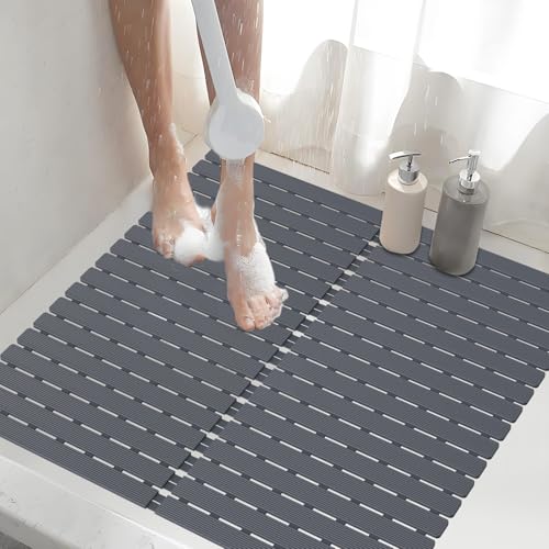 Shower Mat Non-Slip Bath Mat for Tub and Shower Stall,236 Suction Cups with Drain Holes, Quick Dry Machine Washable, Extra Grip for Stand Up Showers, Bathroom Essentials 24x24 Inch (Light Grey) - color: Light Grey