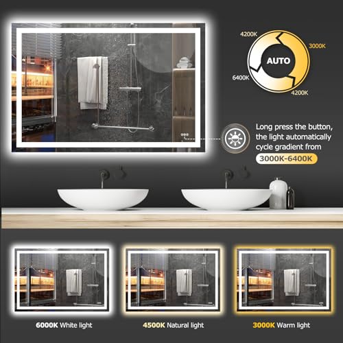 Hivone 60"X40" LED Bathroom Mirror with Lights, Anti-Fog, Dimmable, Backlit + Front Lit, Smart Bathroom Vanity Mirror, Memory Function, Shatterproof, Tempered Glass (Horizontal/Vertical) - size: 60"L x 40"W