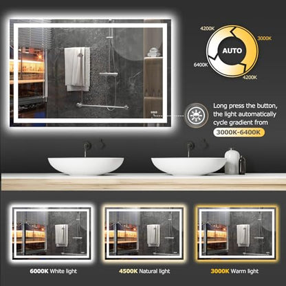 Hivone 60"X40" LED Bathroom Mirror with Lights, Anti-Fog, Dimmable, Backlit + Front Lit, Smart Bathroom Vanity Mirror, Memory Function, Shatterproof, Tempered Glass (Horizontal/Vertical) - size: 60"L x 40"W