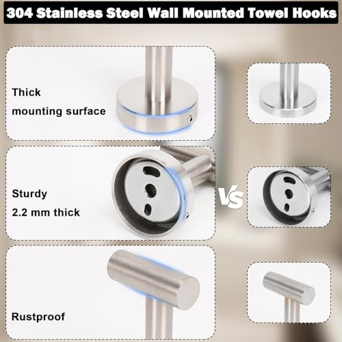 Livabber Bathroom Towel Hooks, 304 Stainless Steel Robe Shower Hooks Wall Mounted, Heavy Duty Towel Hangers for Bathroom Kitchen Bedroom (4 Pack, Brushed Nickel) - color: Brushed Nickel, size: 4 Pack