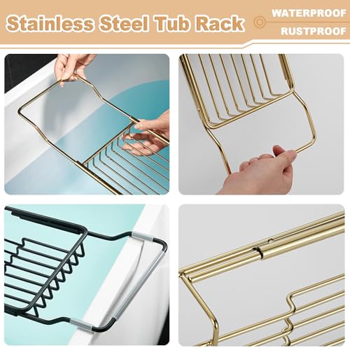 Stainless Steel Bathtub Caddy Tray, Expandable Bathtub Holder Table, Adjustable Bathroom Tray, Bath Organizer Tub Shelf,Gold,26.8~35.4in - color: Gold