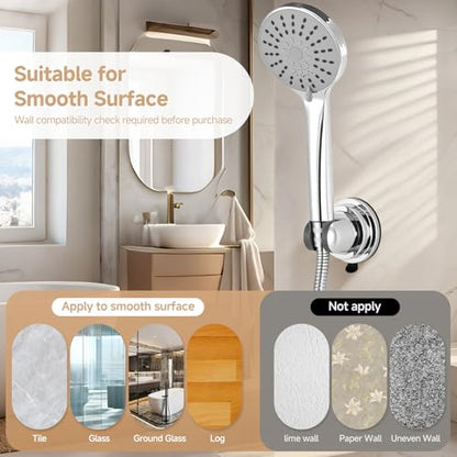 Shower Head Holder, Removable Shower Head Holder Suction for Hanheld Shower Head No Drill Wall Mount Holder Chrome Universal 360° Adjustable Suction Holder Fit 1/2 Hose - style: Chrome