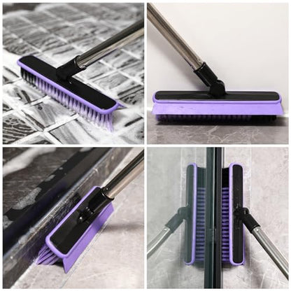 Grout Cleaner Brush with Long Handle, V-Shaped Floor Scrub Brush Swivel Grout Brush Stiff Bristle Floor Grout Scrubber for Bathroom, Tile Line, Crevice, Kitchen, Wall, Deck, Garage (Purple) - color: Purple
