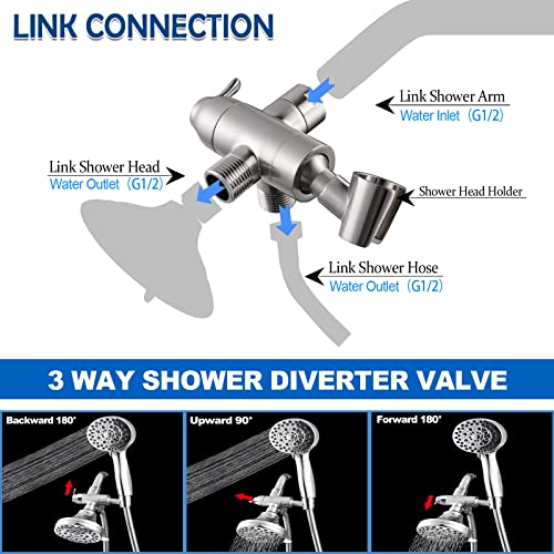 Shower Arm Diverter with Handshower Mount, G1/2 Brass Shower Diverter Valve Bathroom Universal Shower System Replacement for Handheld Shower and Fixed Shower Head, Brushed Nickel - color: Brushed Nickel