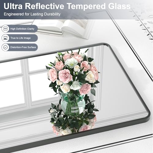 Krymnar 30"x22" Bathroom Vanity Mirror Over Sink, Black Rectangular Aluminum Frame with Rounded Corner(Small-Radius), HD Shatterproof Glass & Rust-Proof Wall Mirror for Bedroom, Living Room, Entryway - size: 30"L x 22"W