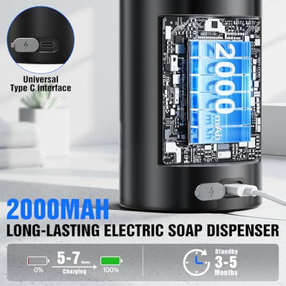 Fantictas Touchless Foaming Soap Dispenser, Stainless Steel Touchless Pump | Automatic Foam Soap Dispenser, USB-C Rechargeable Sensor Pump with 3 Adjustable Levels, Bathroom & Kitchen - color: Black, style: Foam