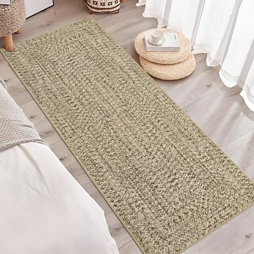 Printed Washable Runner Rug 2x8 Runners for Hallways Braided Pattern Non Slip Bath Mat Modern Soft Bedroom Rug Farmhouse Kitchen Rugs Entryway Rugs Stain Resistant Carpet 2'x8' Natural - color: Natural, size: 2' x 8' (Runner)