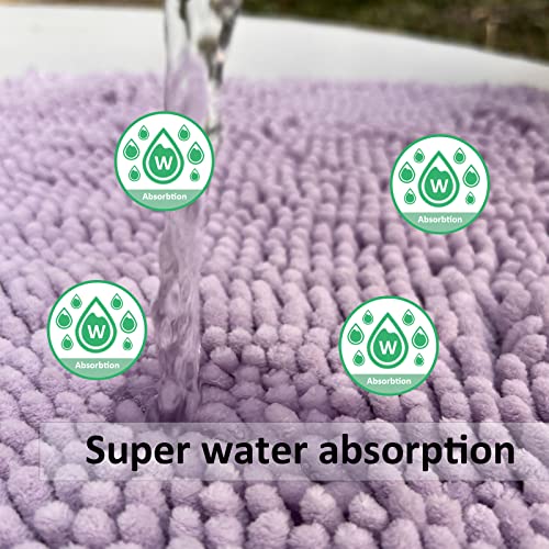Chenille Bath Mats Set 2 Piece Non-Slip Luxury Bath Runner Rugs Extra Soft Absorbent Shaggy Washable Dry Plush Area Carpet Mats - Lavender - color: Lavender