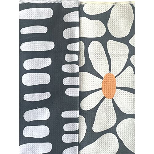 Kitchen Towels, Dish Towels for Kitchen, 2 Pc Kitchen Towel Set | Microfiber Waffle Towels, 16 x 26 inches, with Hanging Loops, Reusable Tea Towels, Cute Kitchen Towels - 2 Pack - color: Gray