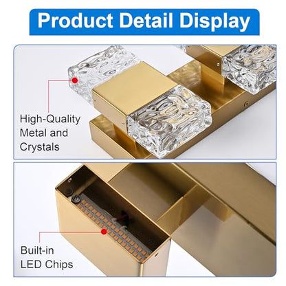 MELUCEE 4 Lights Bathroom Vanity Light Fixtures 3000K Warm Lighting | 23.6 in Modern LED Vanity Lighting Fixture Brass Crystal Vanity Light Bar 32W LED Wall Mounted Lamp Above Mirror Sink - color: Brass, size: 4 Lights