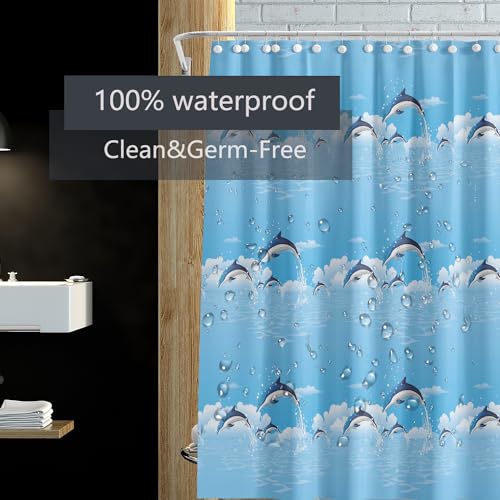 Shower Curtain Liner 72 x 72, Plastic Green Waterproof 4G Lightweight Shower Liner for Bathroom, with Grommets Holes and 3 Heavy Duty Magnetic Weights - color: Blue Bottomed Dolphins
