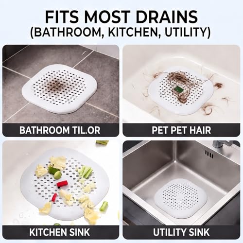 2 Pcs Shower Drain Hair Catcher Kitchen Silicone Sink Strainer Bathroom | Hair Drain Shower Catcher, Silicone Drain Protector Hair Stopper with Suction Cup for Shower Kitchen Bathroom Bathtub Sink - color: White